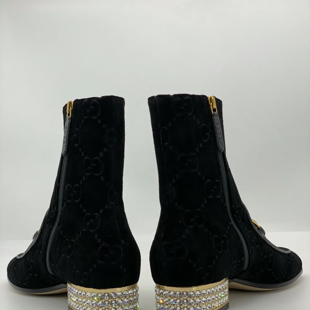 Gucci horsebit GG black velvet crystal heel ankle - Picture 11 of 12